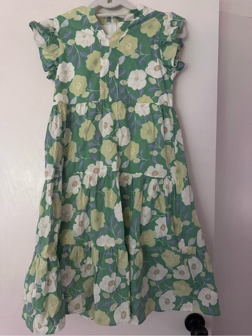 Girls' Green Floral Tiered Dress